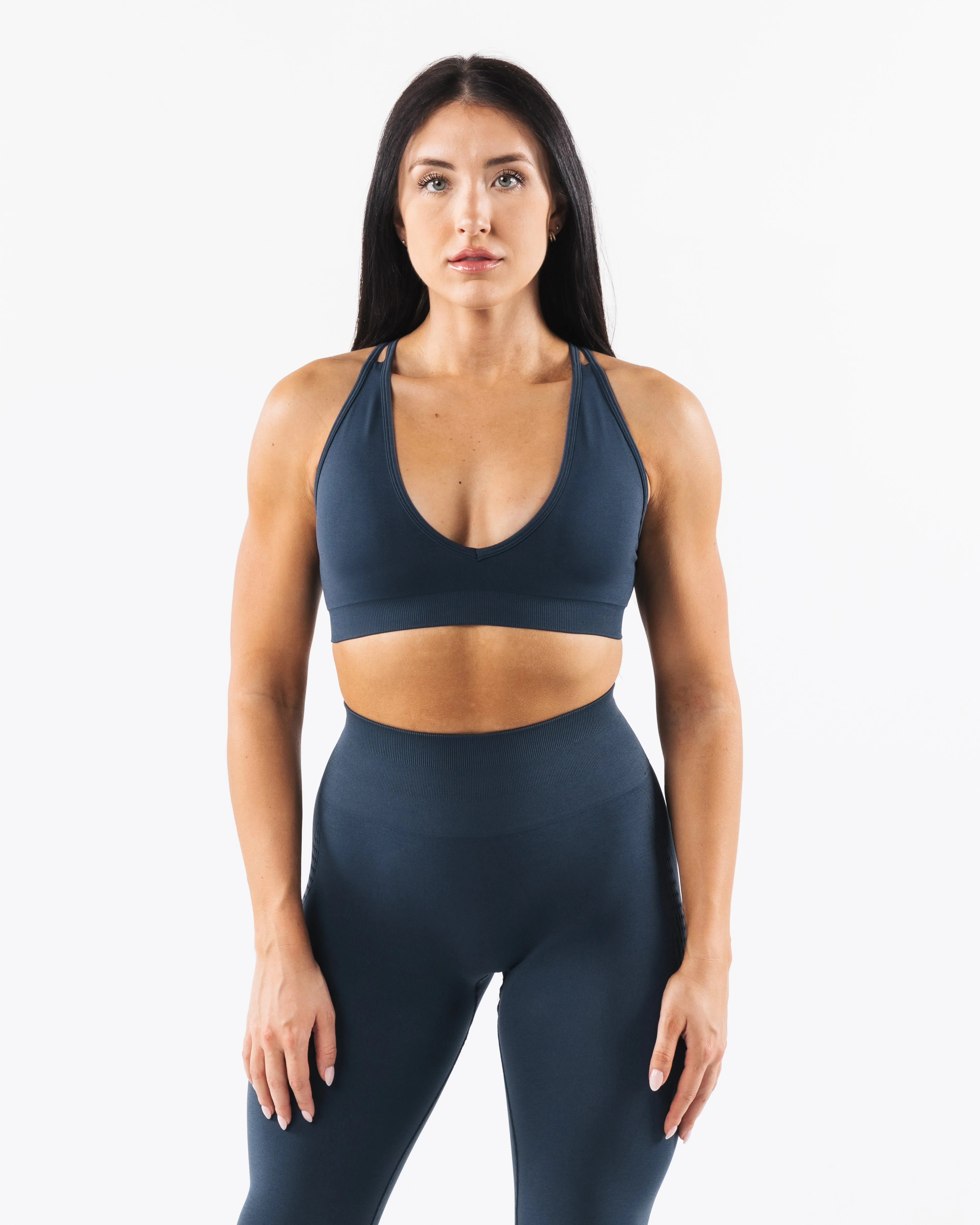 Amplify Deep V Bra - Trusted Blue