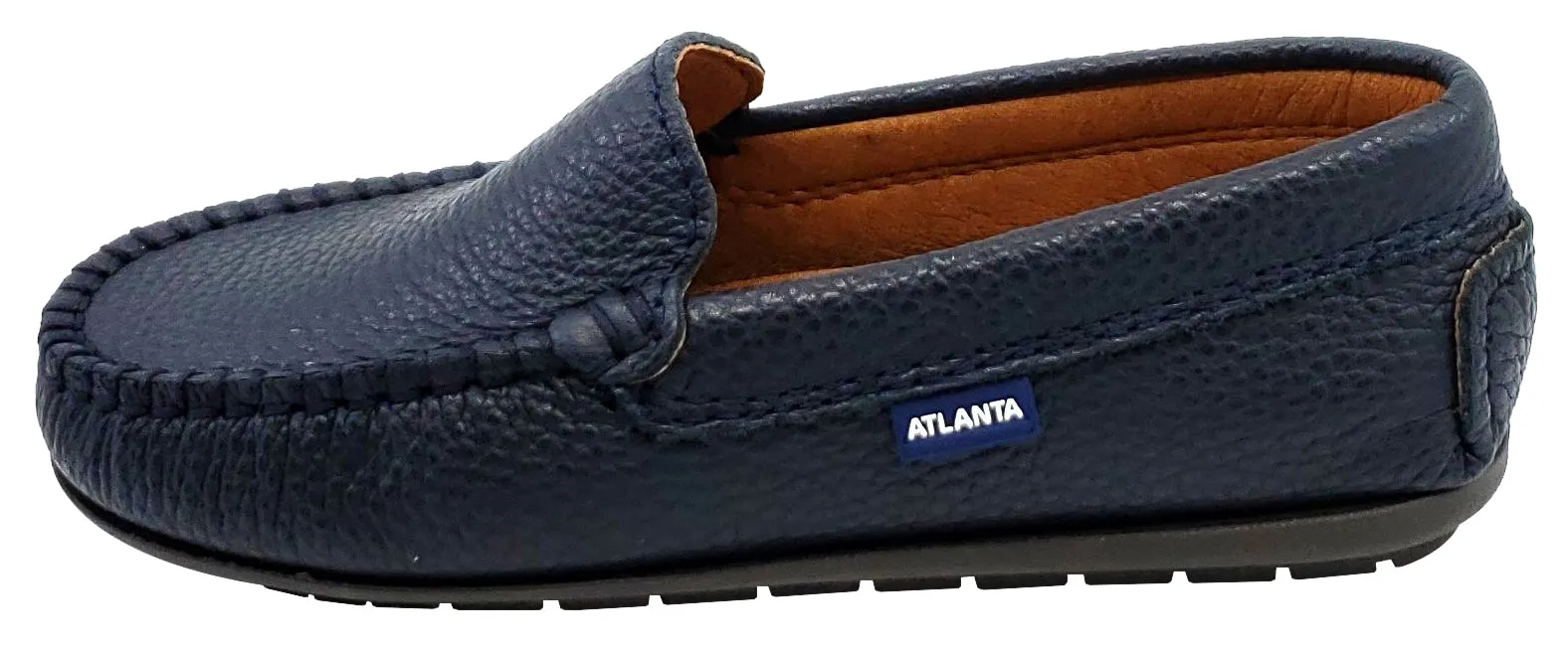 Atlanta Mocassin Boy's and Girl's Pebbled Leather Loafers, Navy Blue