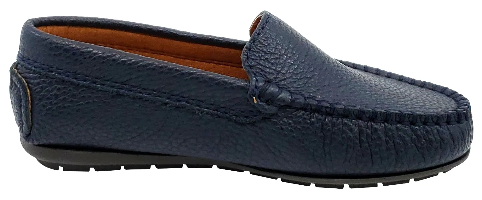 Atlanta Mocassin Boy's and Girl's Pebbled Leather Loafers, Navy Blue