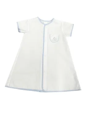 Auraluz White Gown with Sitting Bunny Pocket & Blue Checked Trim