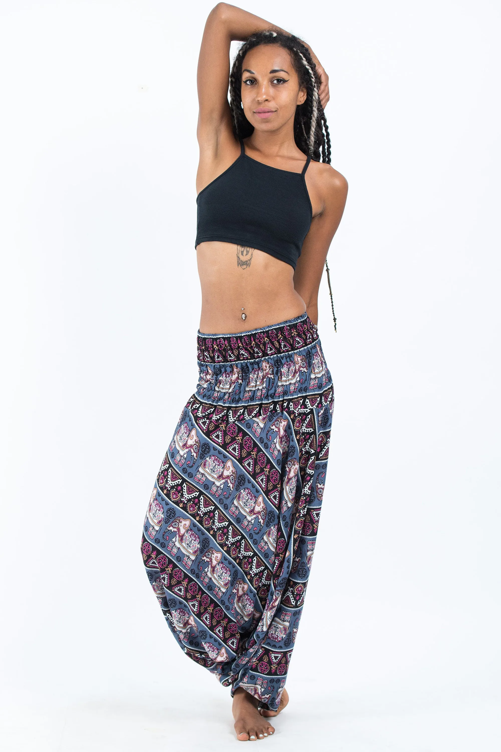 Aztec Elephant 2-in-1 Jumpsuit Elephant Pants in Gray