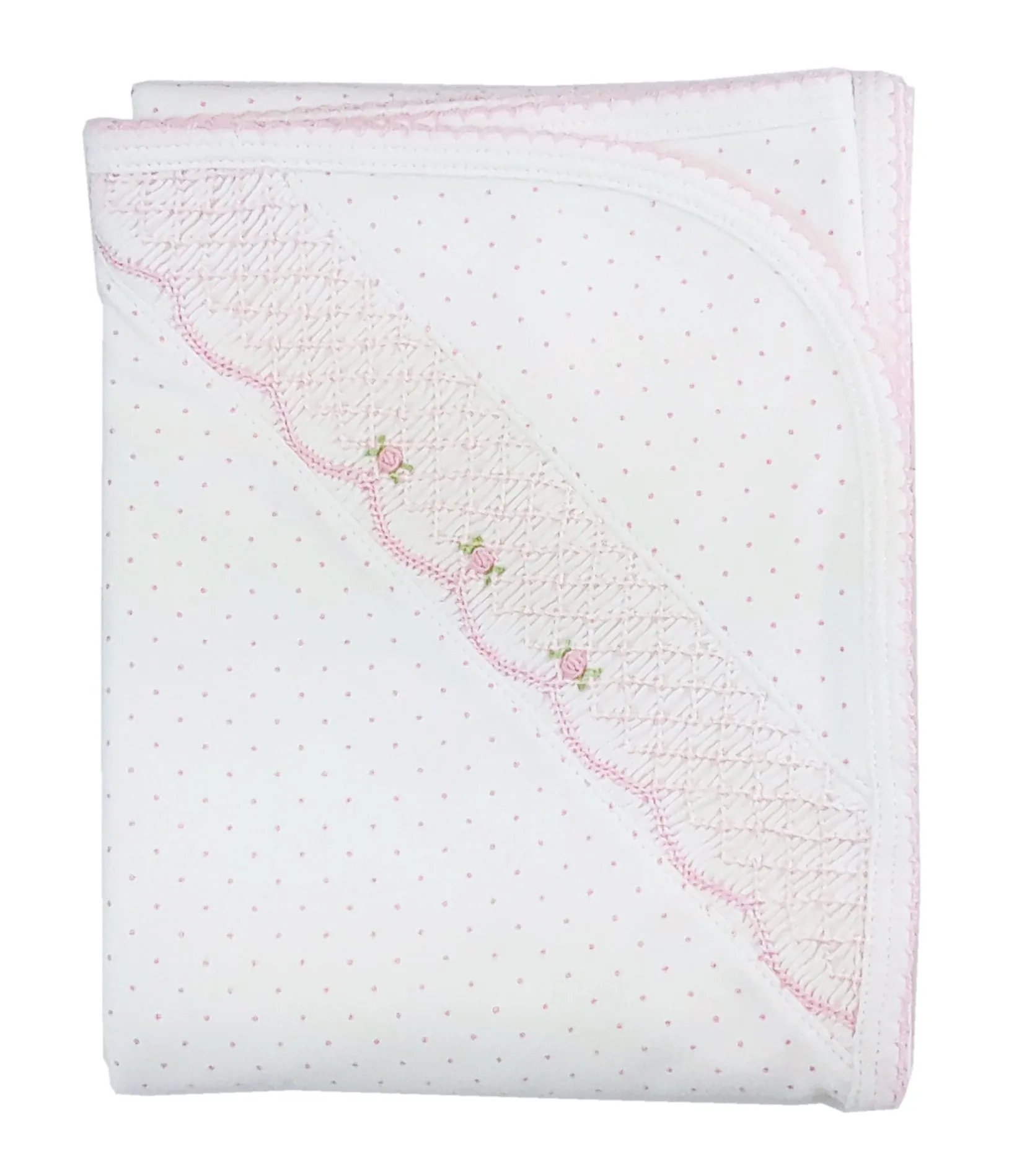 Baby Girl's Pink Dots Hand Smocked Blanket