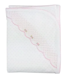 Baby Girl's Pink Dots Hand Smocked Blanket