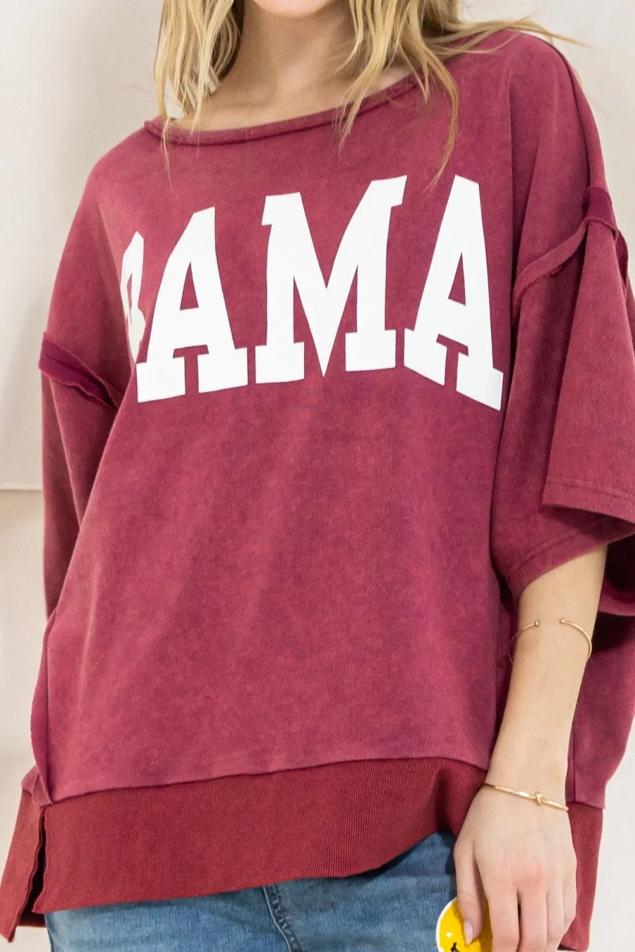 BAMA BURGUNDY KNIT TERRY TOP