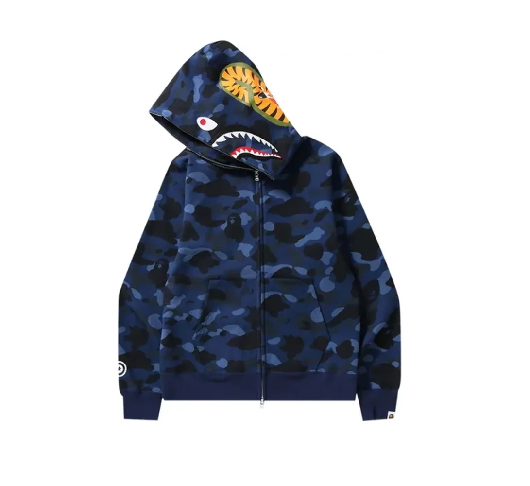 Bape Color Camo Shark Full Zip Hoodie Navy 001ZPJ201003MNVY