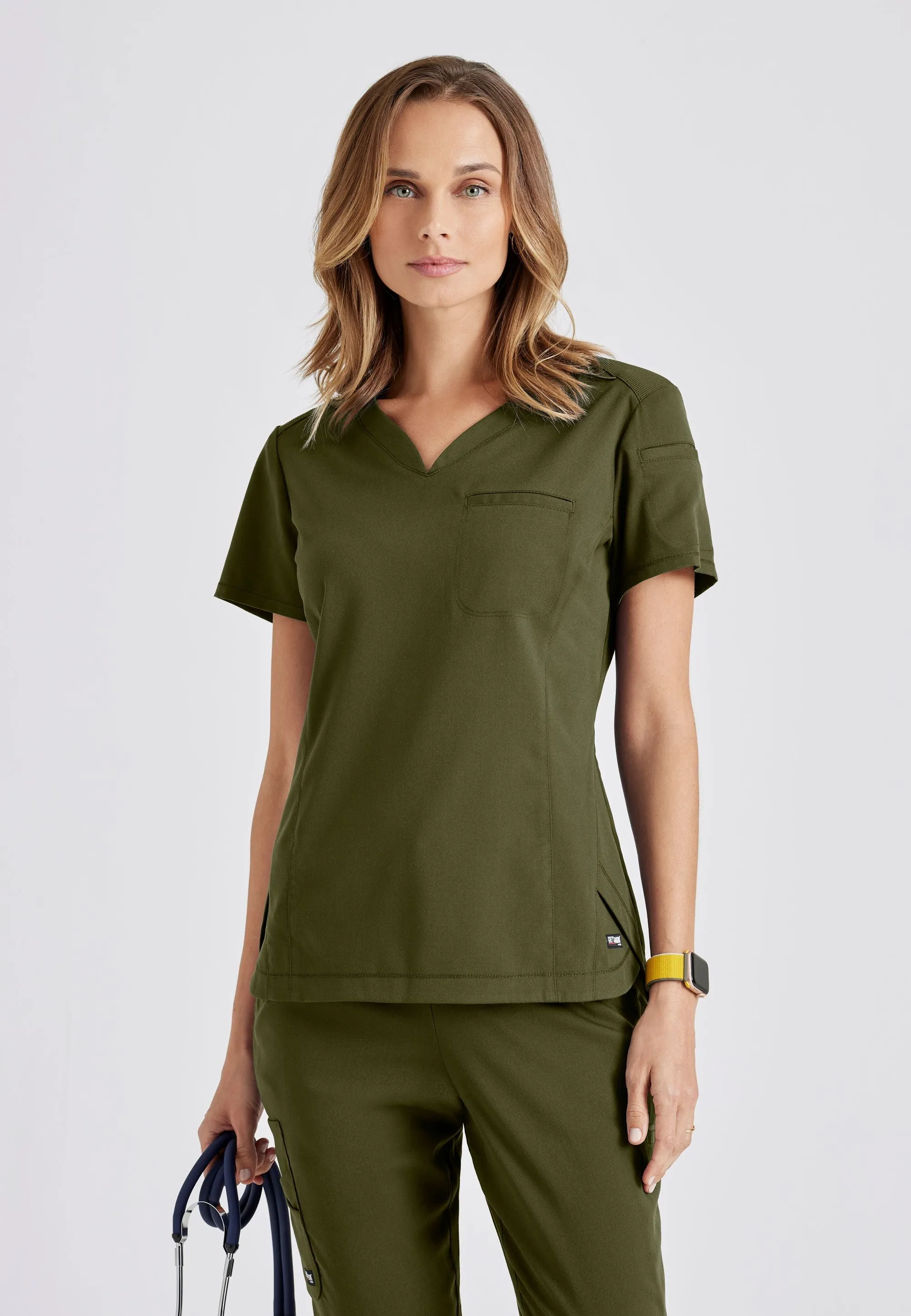 Barco Grey's Anatomy  SpandexStretch GRST136 Capri V-Neck Tuck In Top