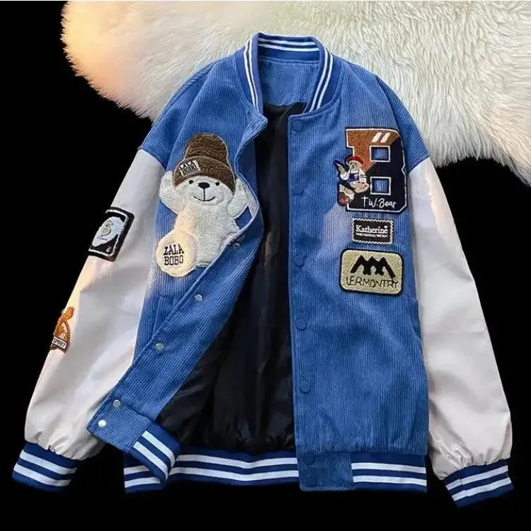 Bear Embroidered Baseball Jacket