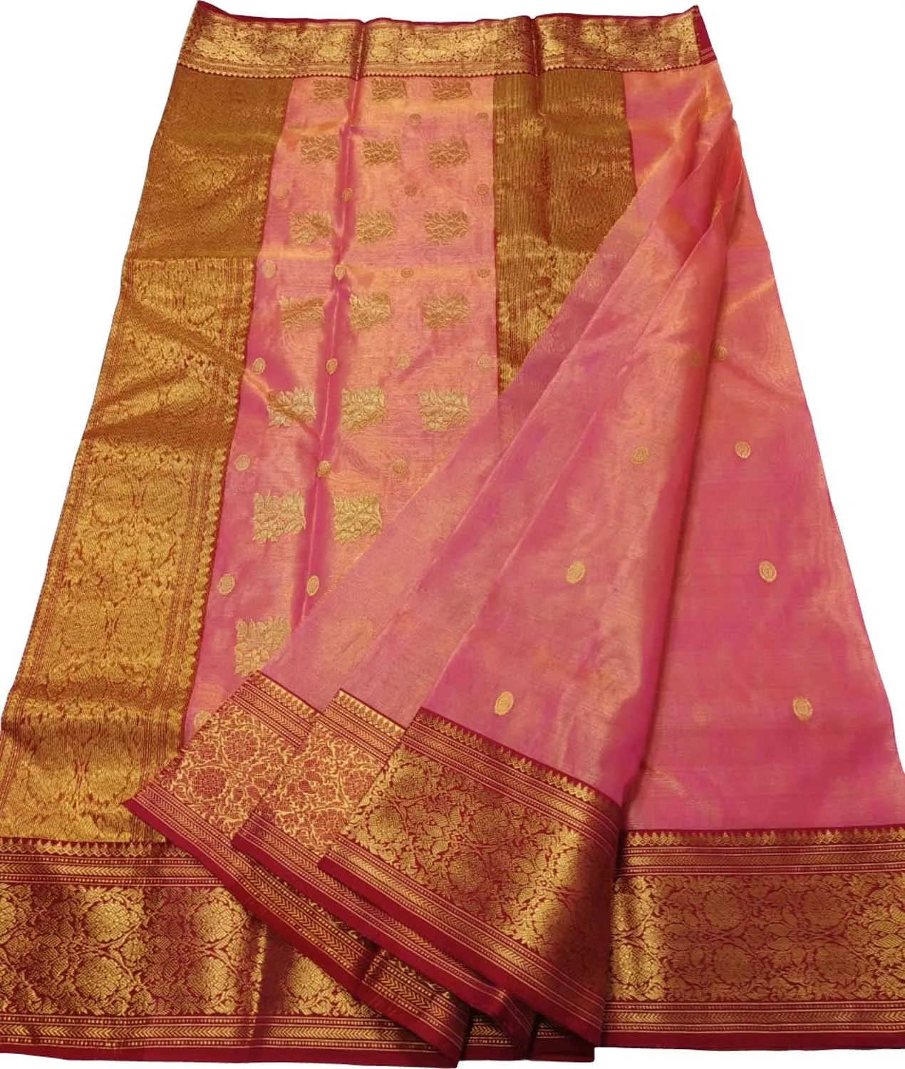 Beautiful Pink Handloom Chanderi Tissue Katan Silk Saree