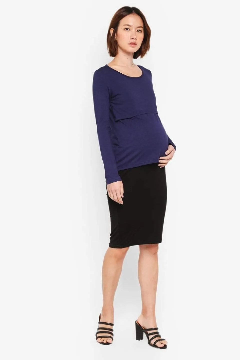 Belva Long Sleeved Round Neck Tee Navy