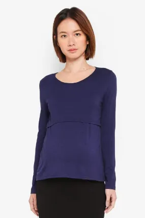 Belva Long Sleeved Round Neck Tee Navy