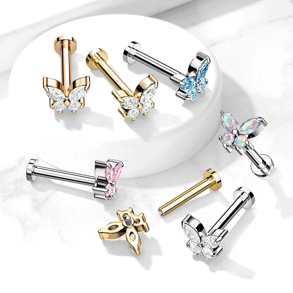 Bilpa Butterfly Body Jewellery with Rose Gold Plating. Labret, Monroe, Tragus and Cartilage Earrings.