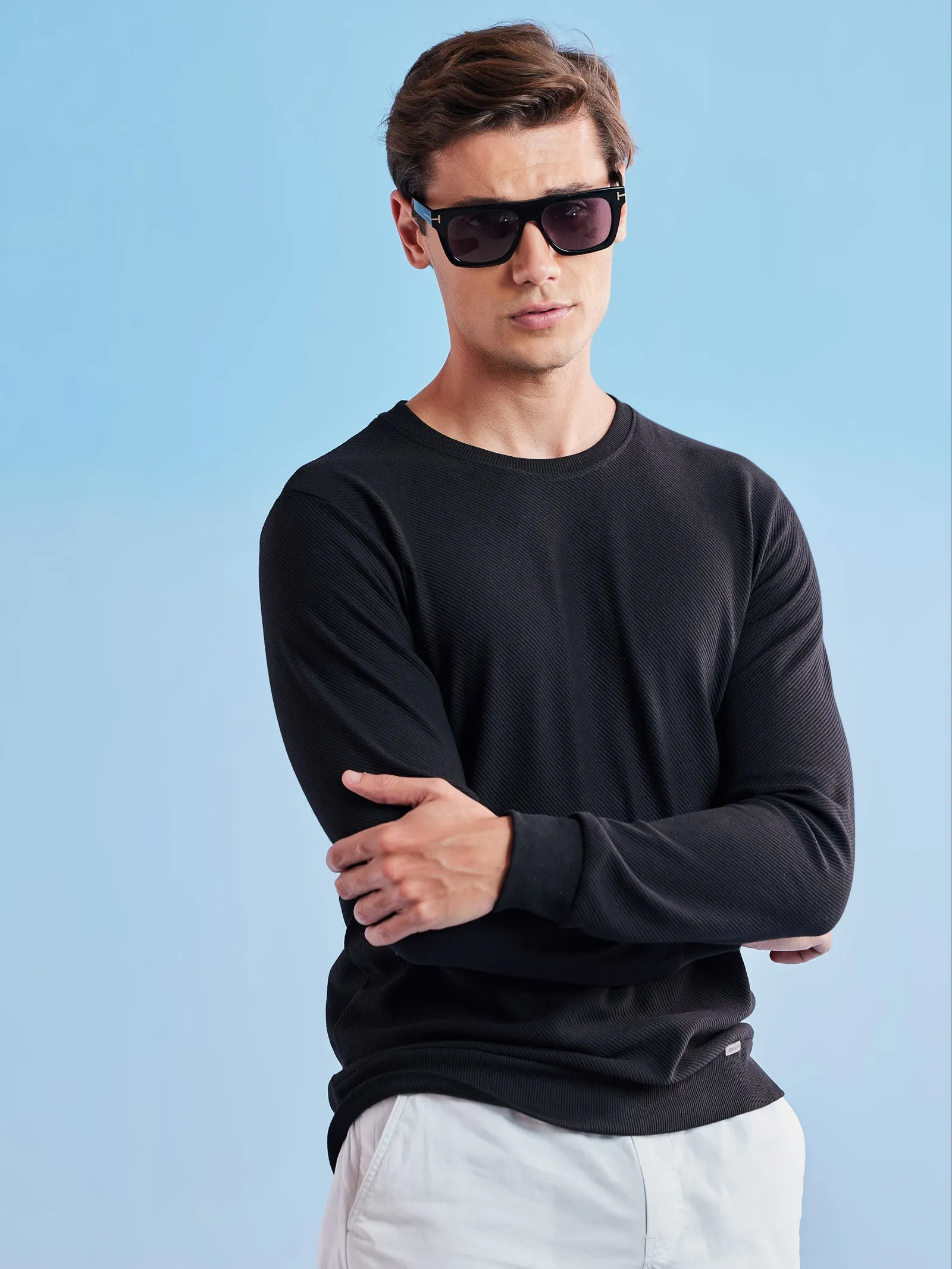 Black Ottoman Crew Neck Sweatshirt