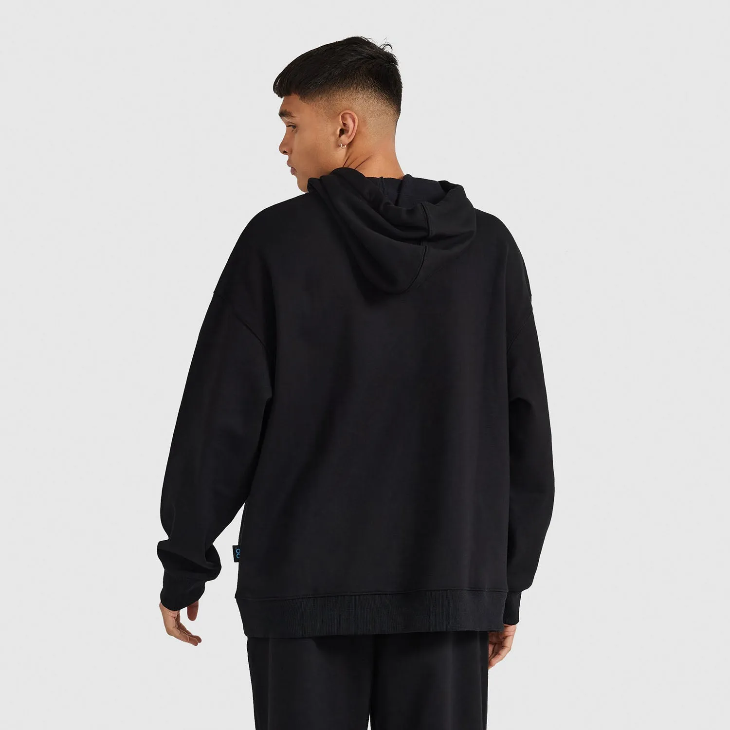 Black Relaxed Cotton Fleece Hoodie