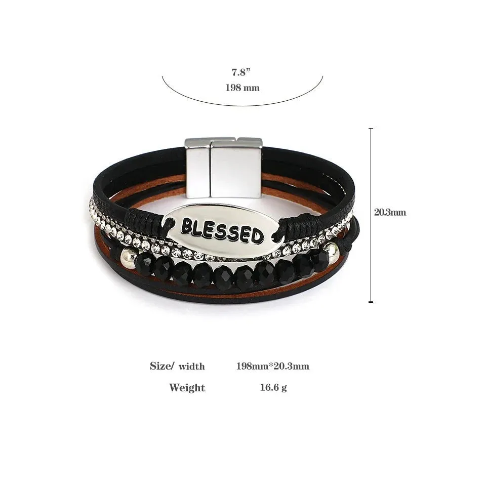 'Blessed' Charm Cuff Bracelet - grey