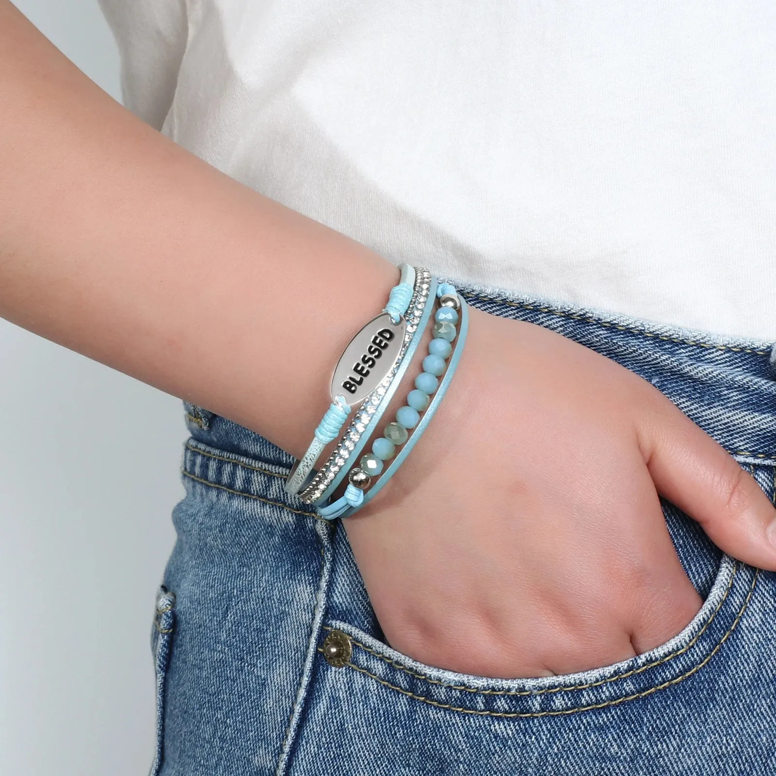 'Blessed' Charm Cuff Bracelet - khaki