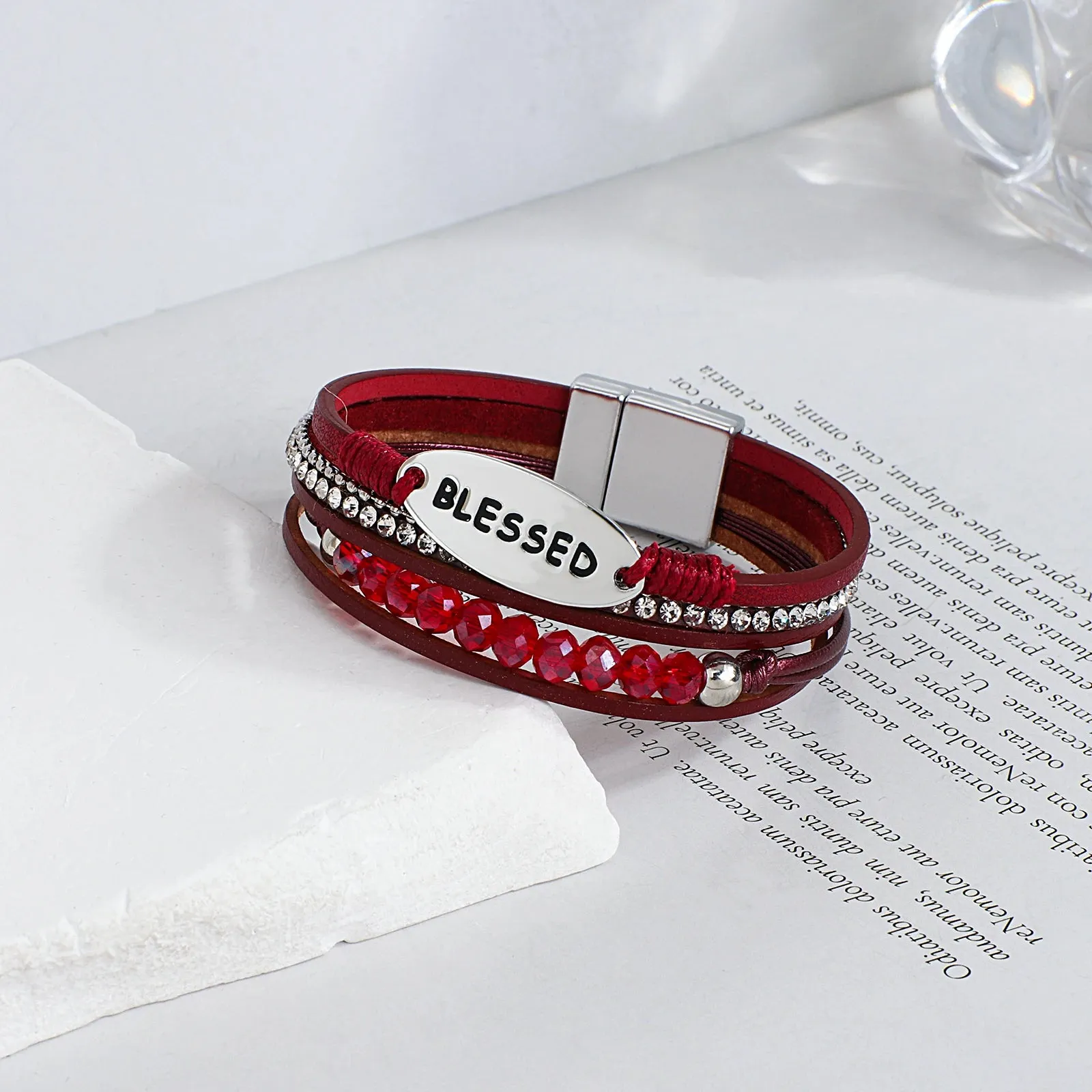 'Blessed' Charm Cuff Bracelet - red