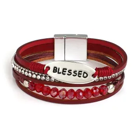 'Blessed' Charm Cuff Bracelet - red