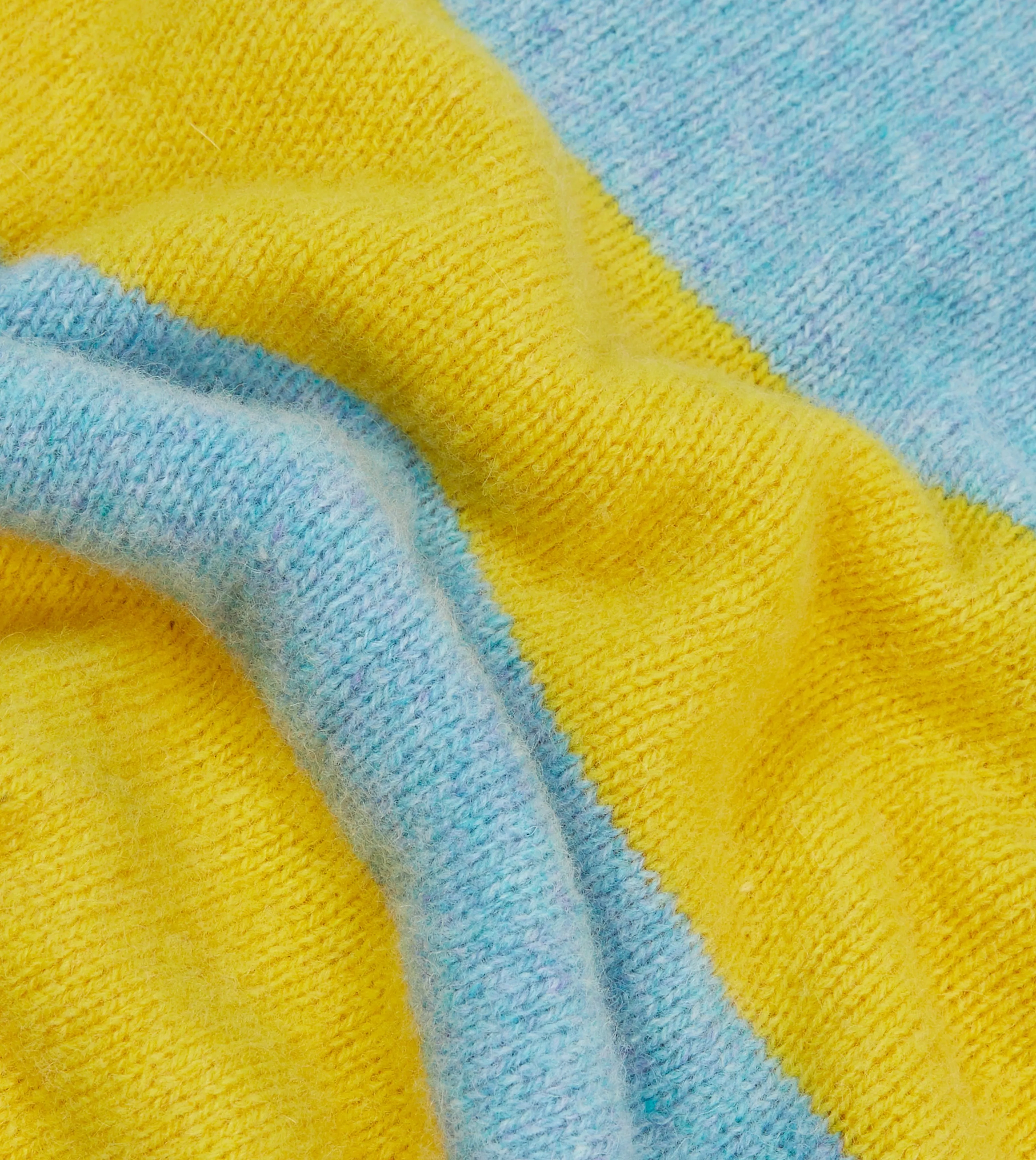 Blue and Yellow Striped Brushed Shetland Crew Neck Jumper