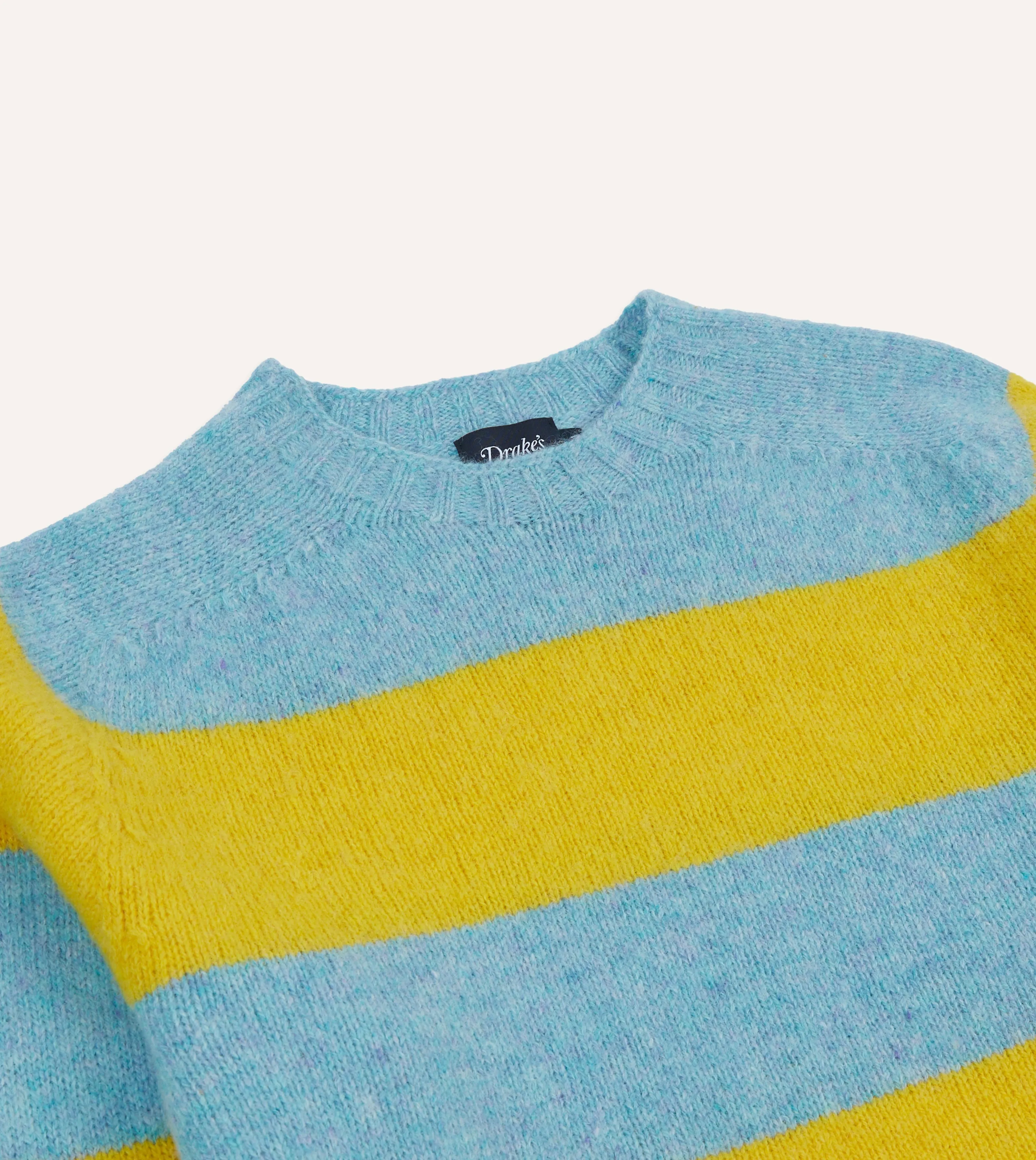 Blue and Yellow Striped Brushed Shetland Crew Neck Jumper