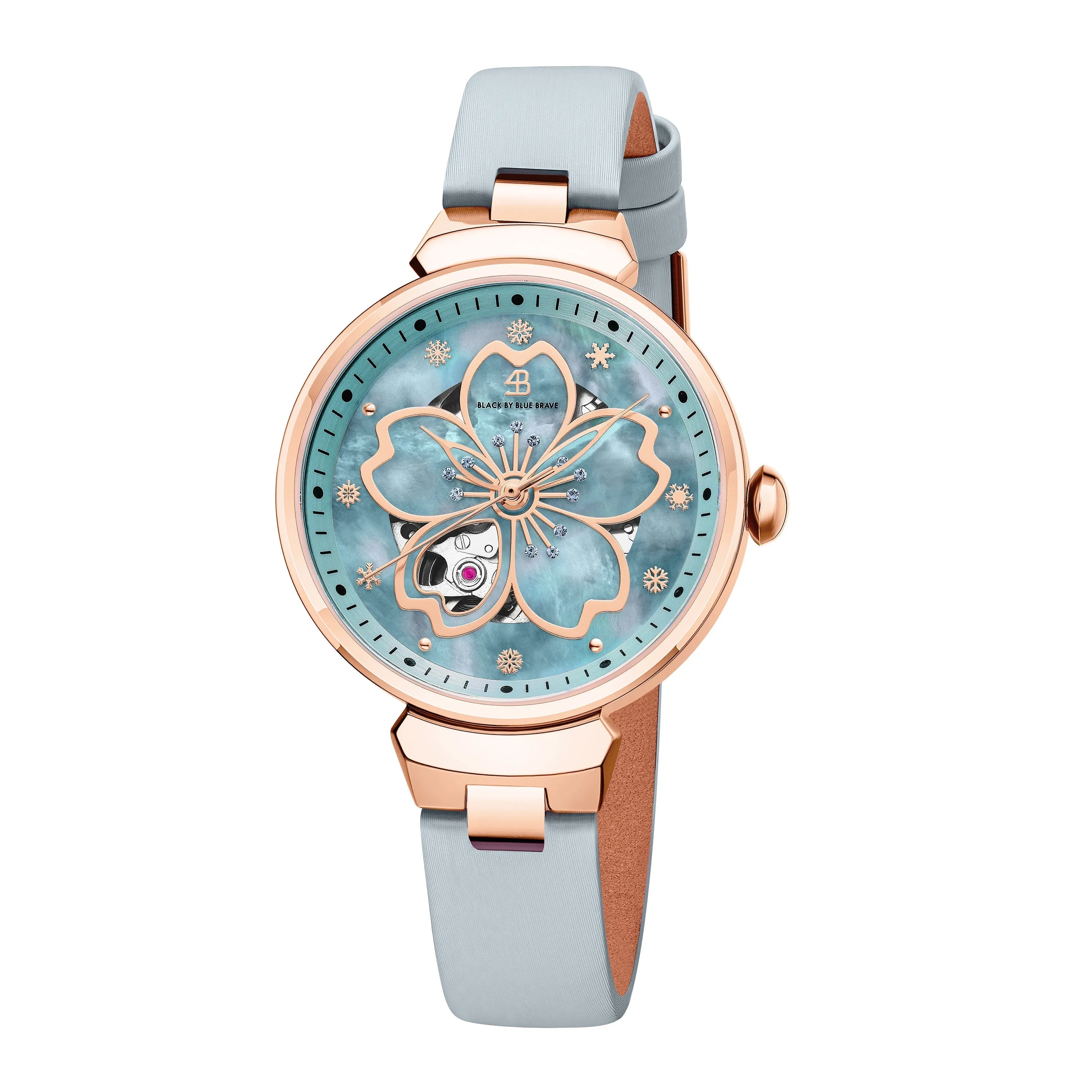 BLUE CHERRY BLOSSOM 36MM AUTOMATIC WATCH & FLOWER CERAMIC  JEWELLERIES（EARRINGS & BRACELET）