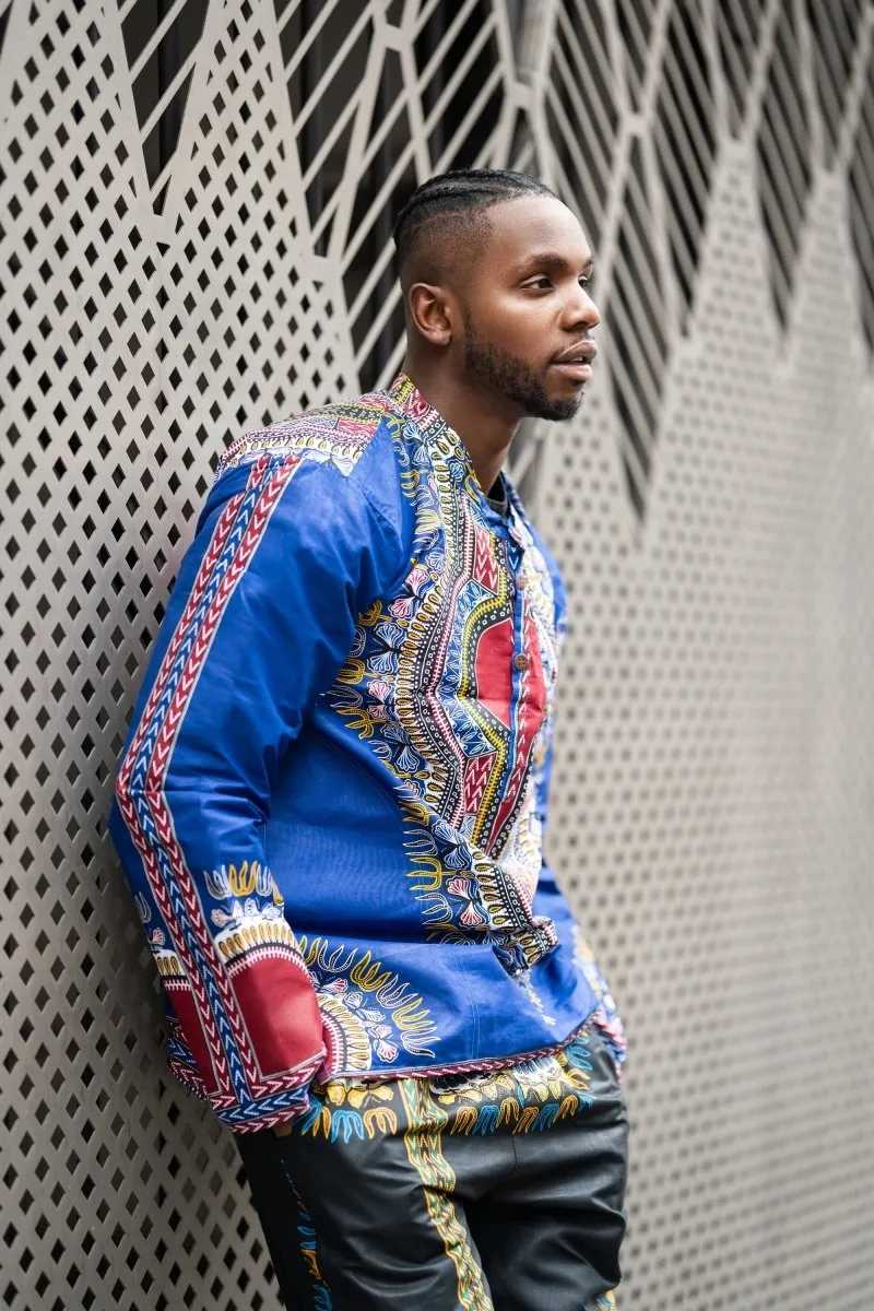 Blue Dashiki African Print Shirt