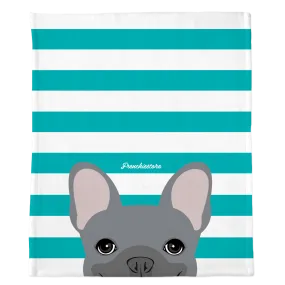 Blue French Bulldog on Teal Stripes | Frenchie Blanket