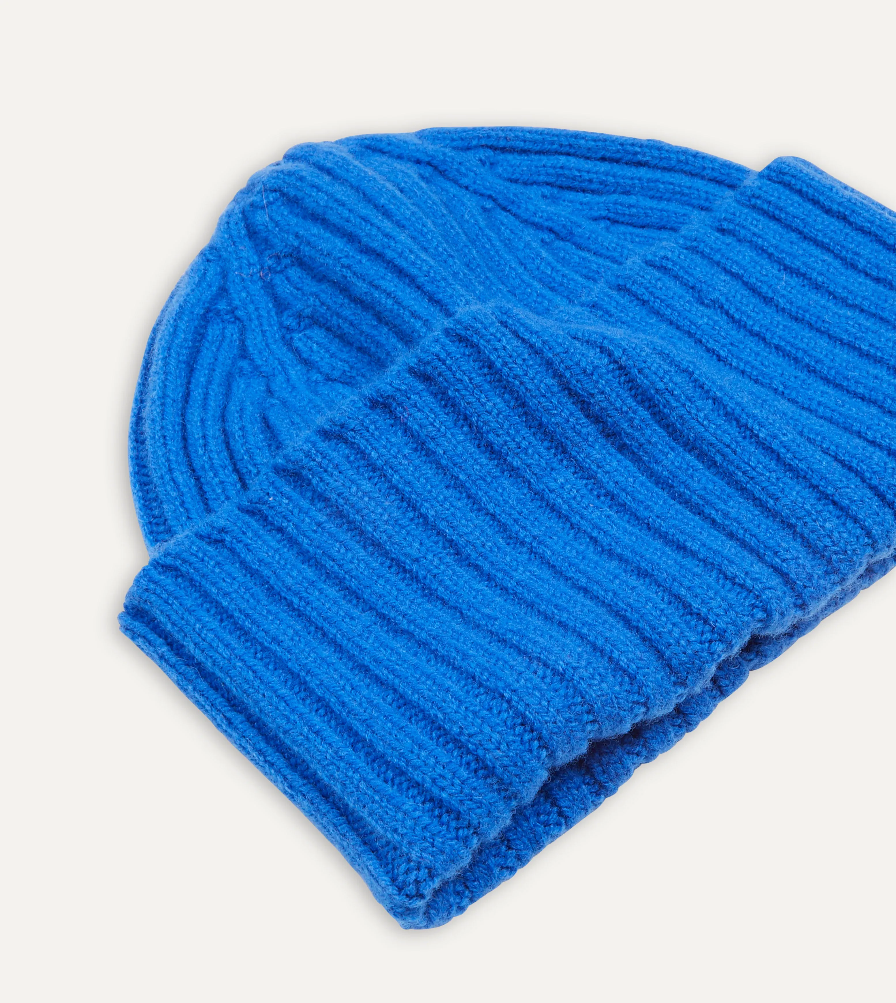 Blue Lambswool Ribbed Knit Cap