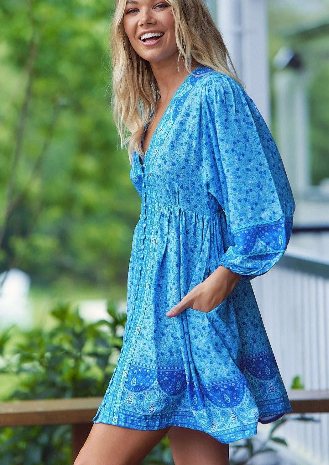 Blue Sky Print Mini Dress Jazy