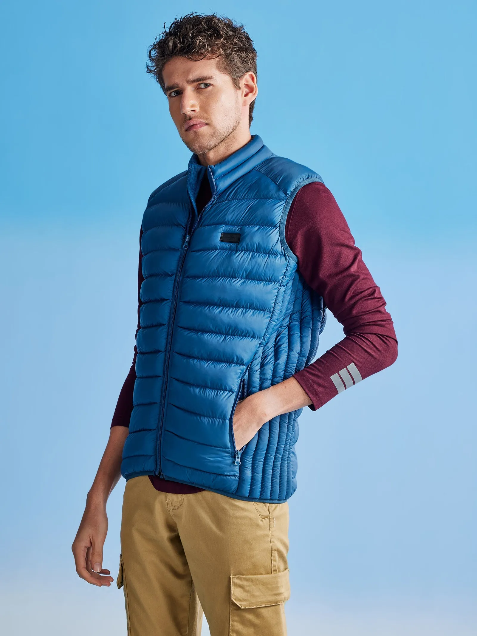 Blue Sleeve Less Puffer Jacket