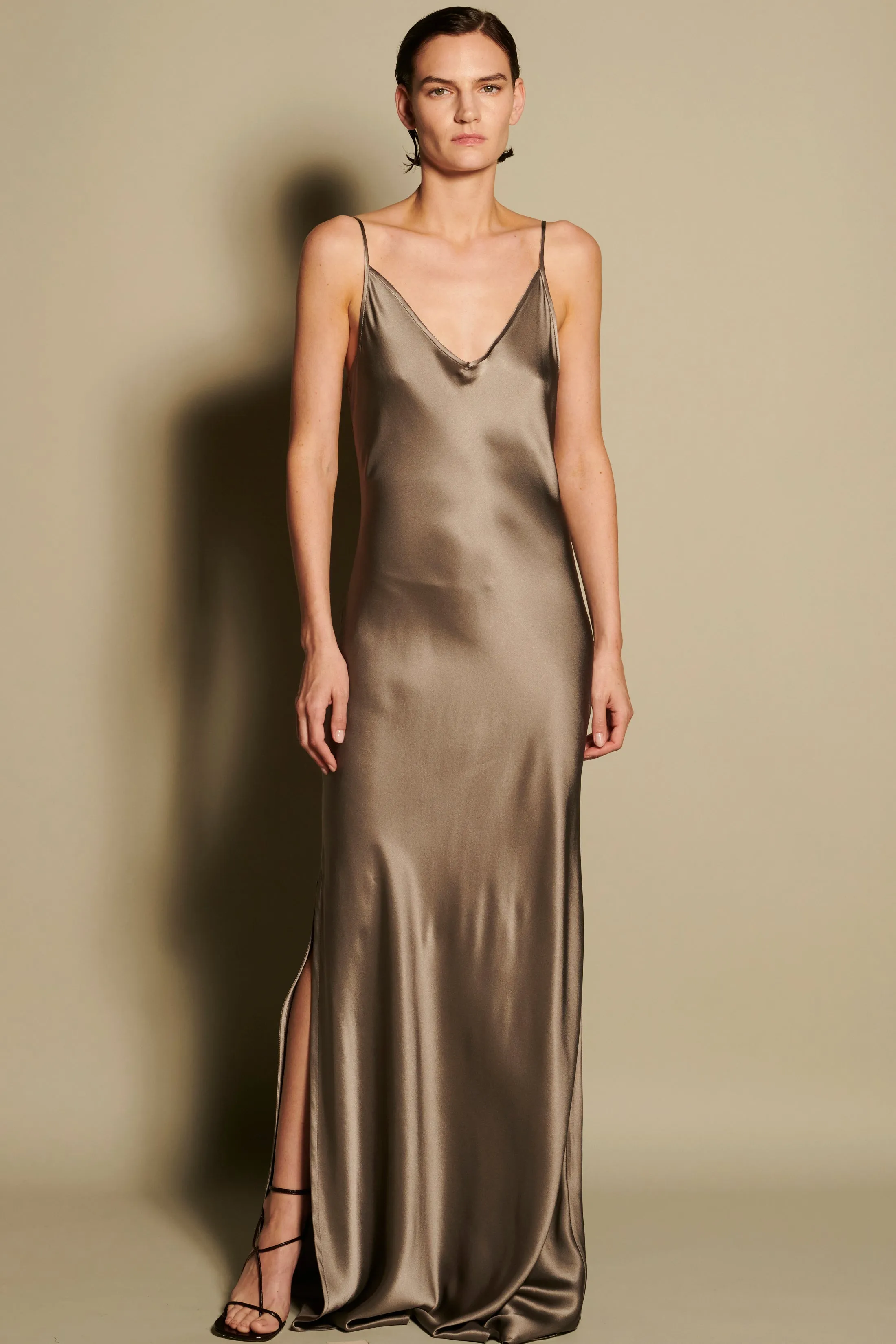 BM Full Length Slip Dress with Slit - Nude