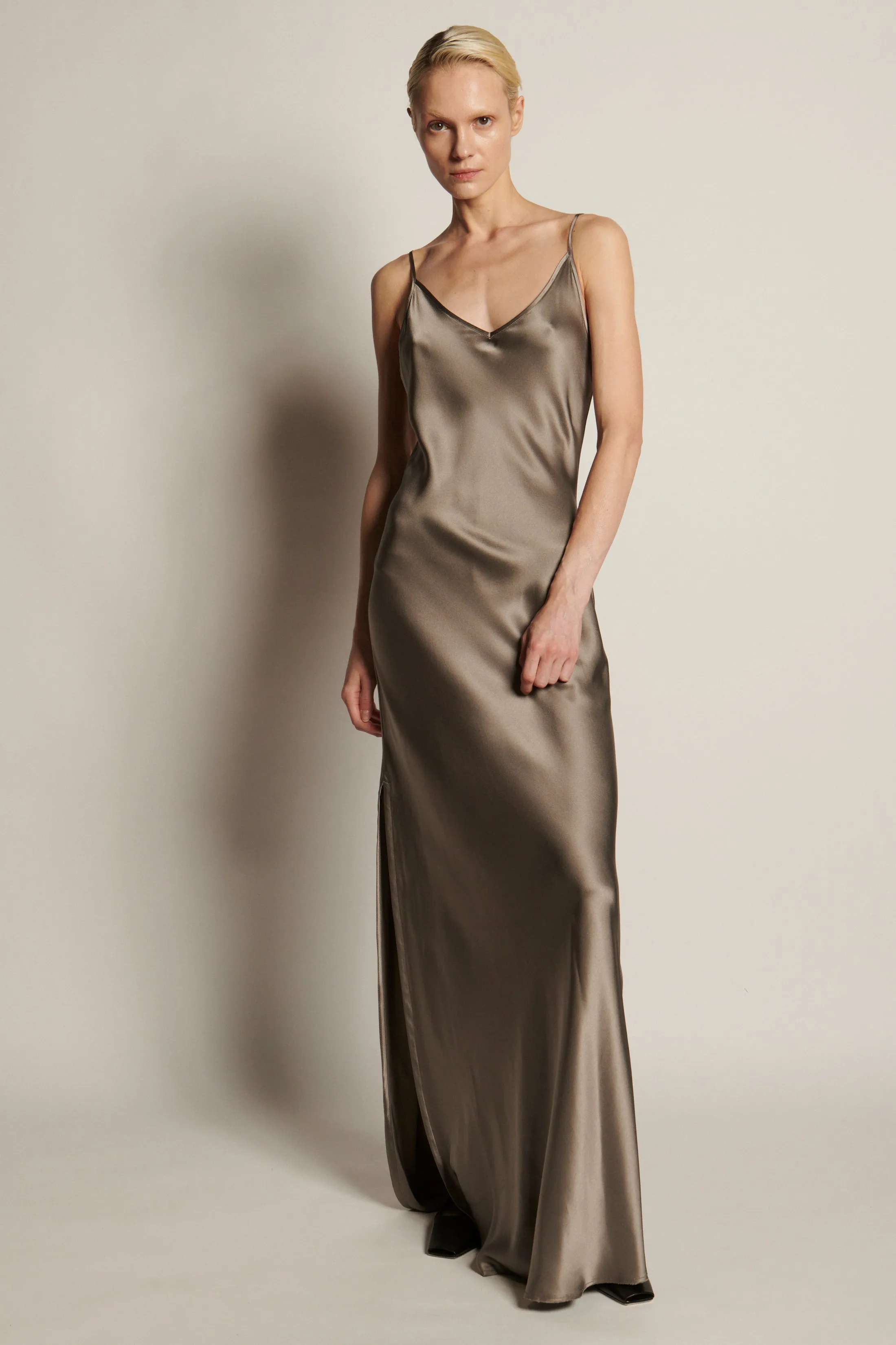 BM Full Length Slip Dress with Slit - Nude