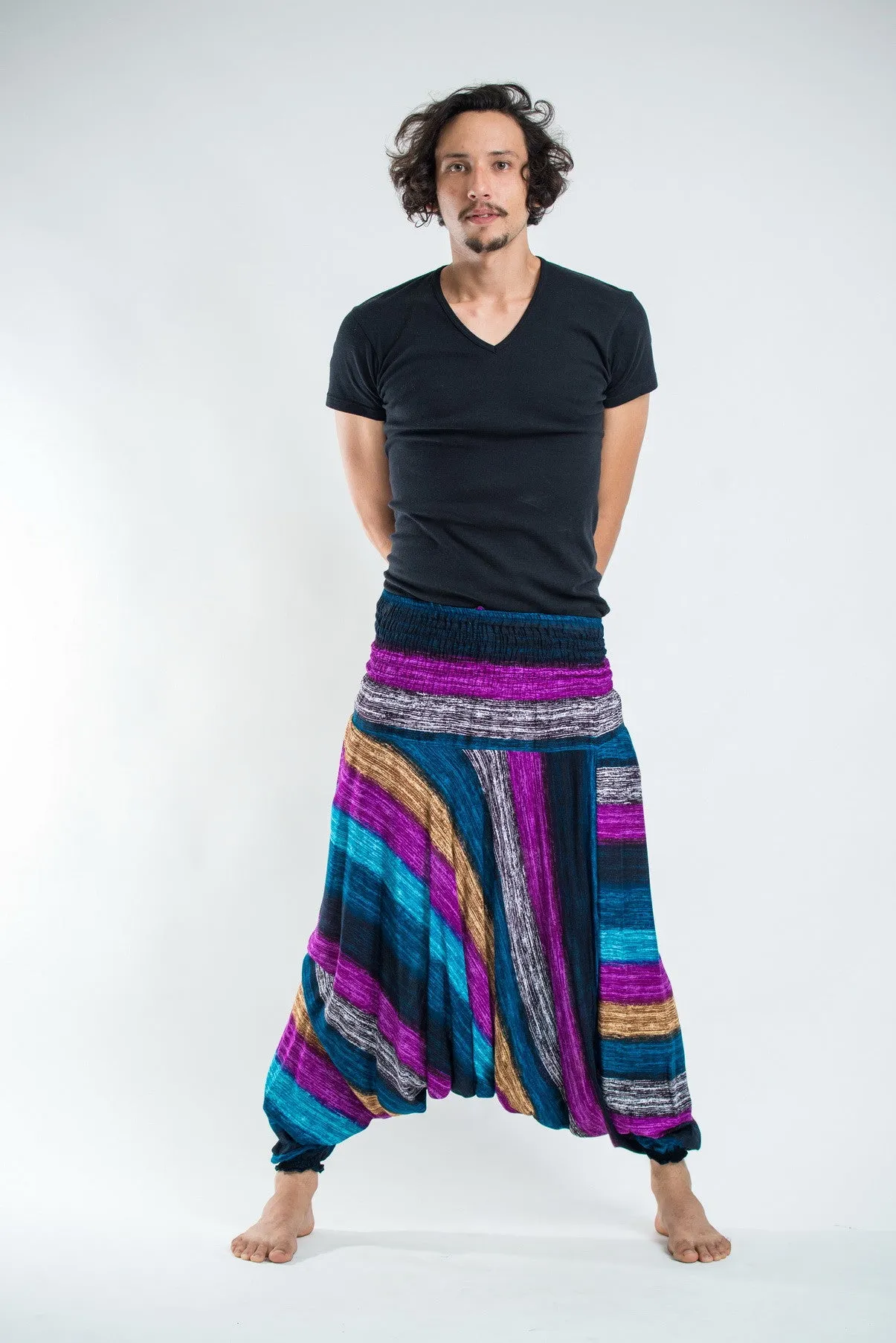 Boho Striped Drop Crotch Men's Harem Pants in Blue