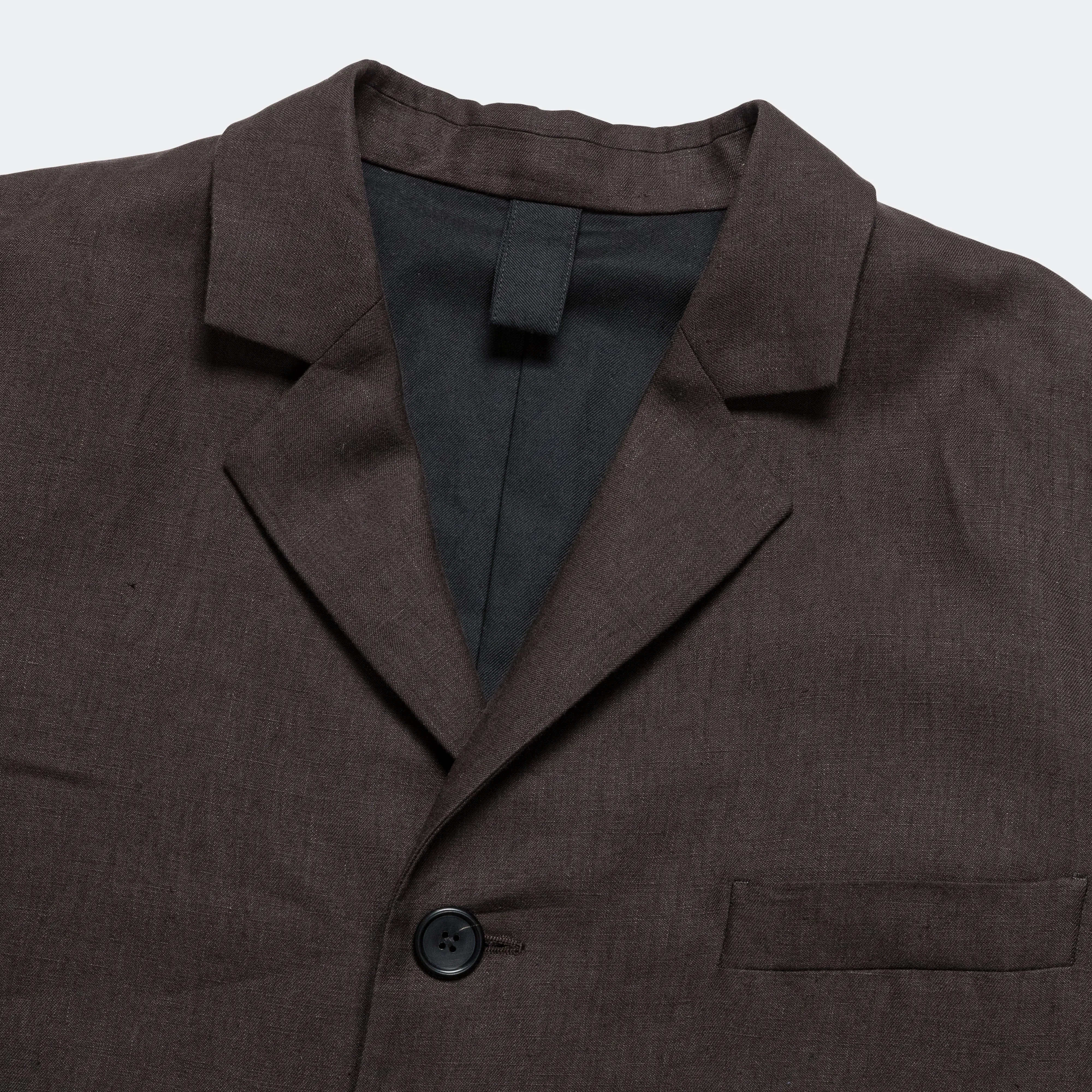 Boxy Blazer - Dark Brown Compact Linen Twill