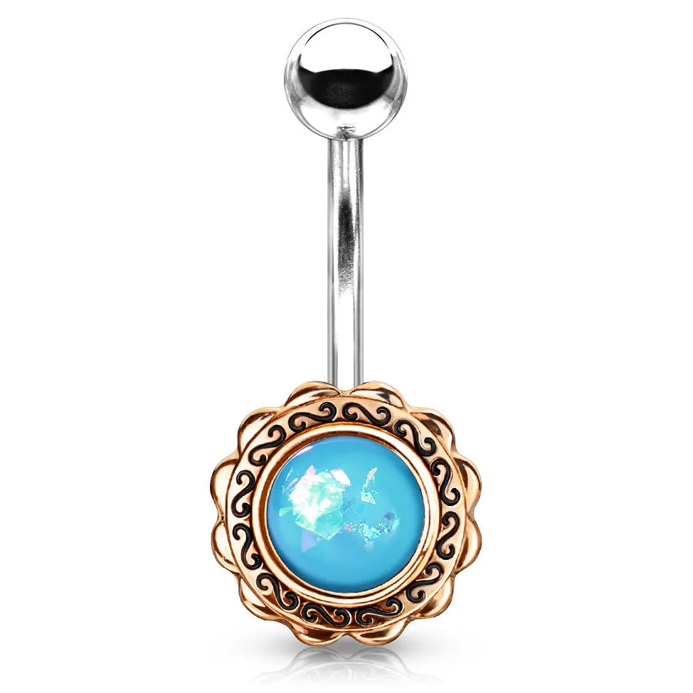 Boêmio Opal Belly Bar with Rose Gold Plating