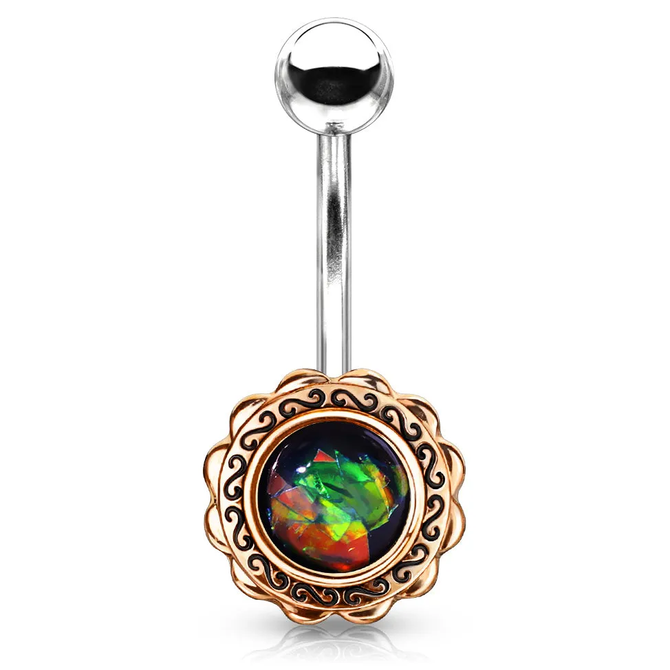 Boêmio Opal Belly Bar with Rose Gold Plating