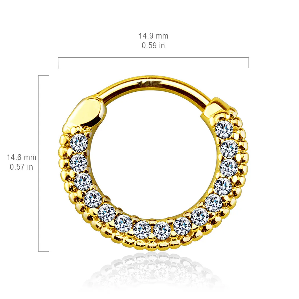 Braided Gem Pave Septum & Daith Hoop in 14K Gold