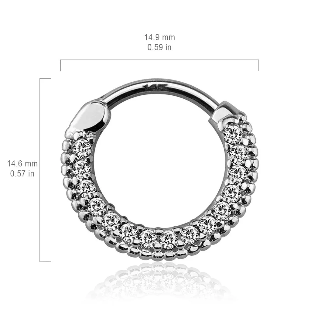 Braided Gem Pave Septum & Daith Hoop in White Gold