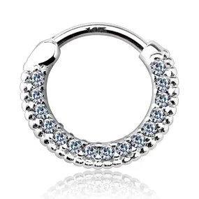 Braided Gem Pave Septum & Daith Hoop in White Gold