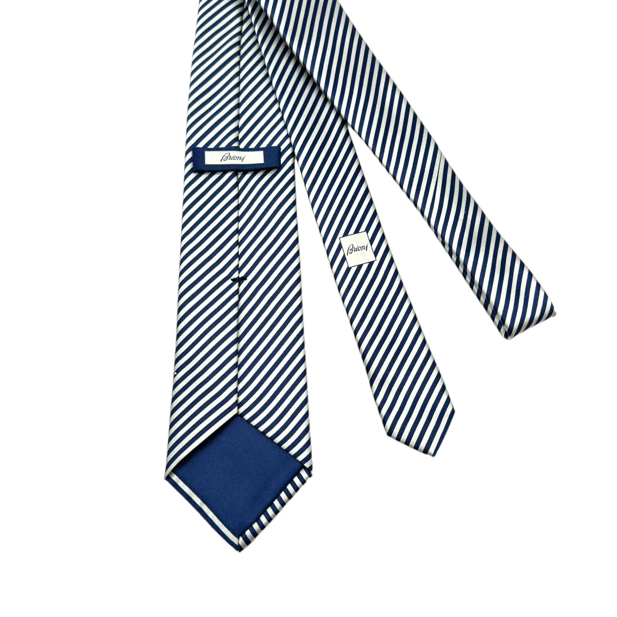 BRIONI Diagonal Stripe Silk Tie - Navy & Silver