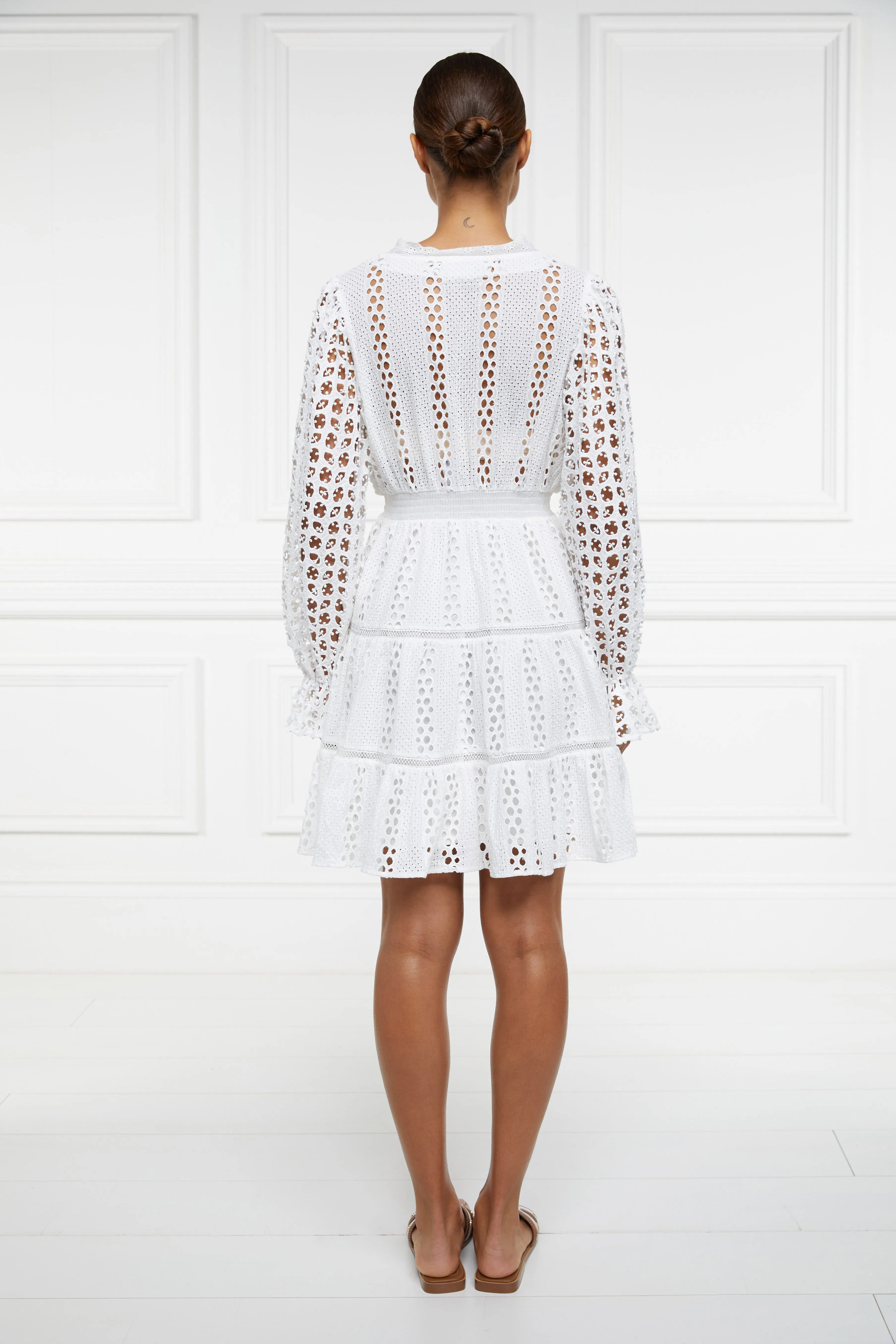 Broderie Lace V-Neck Dress (White)