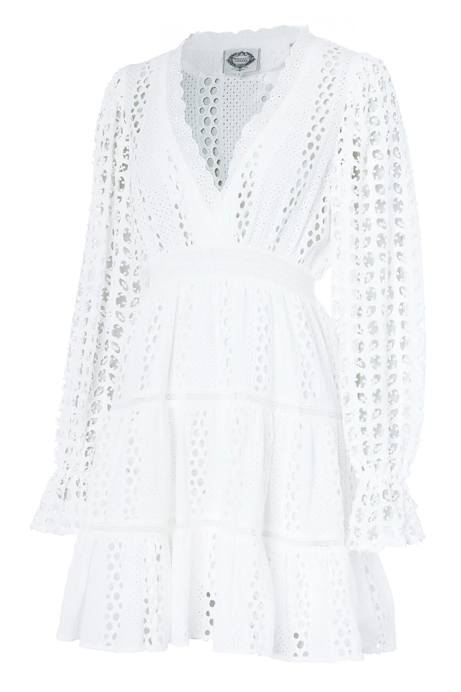 Broderie Lace V-Neck Dress (White)