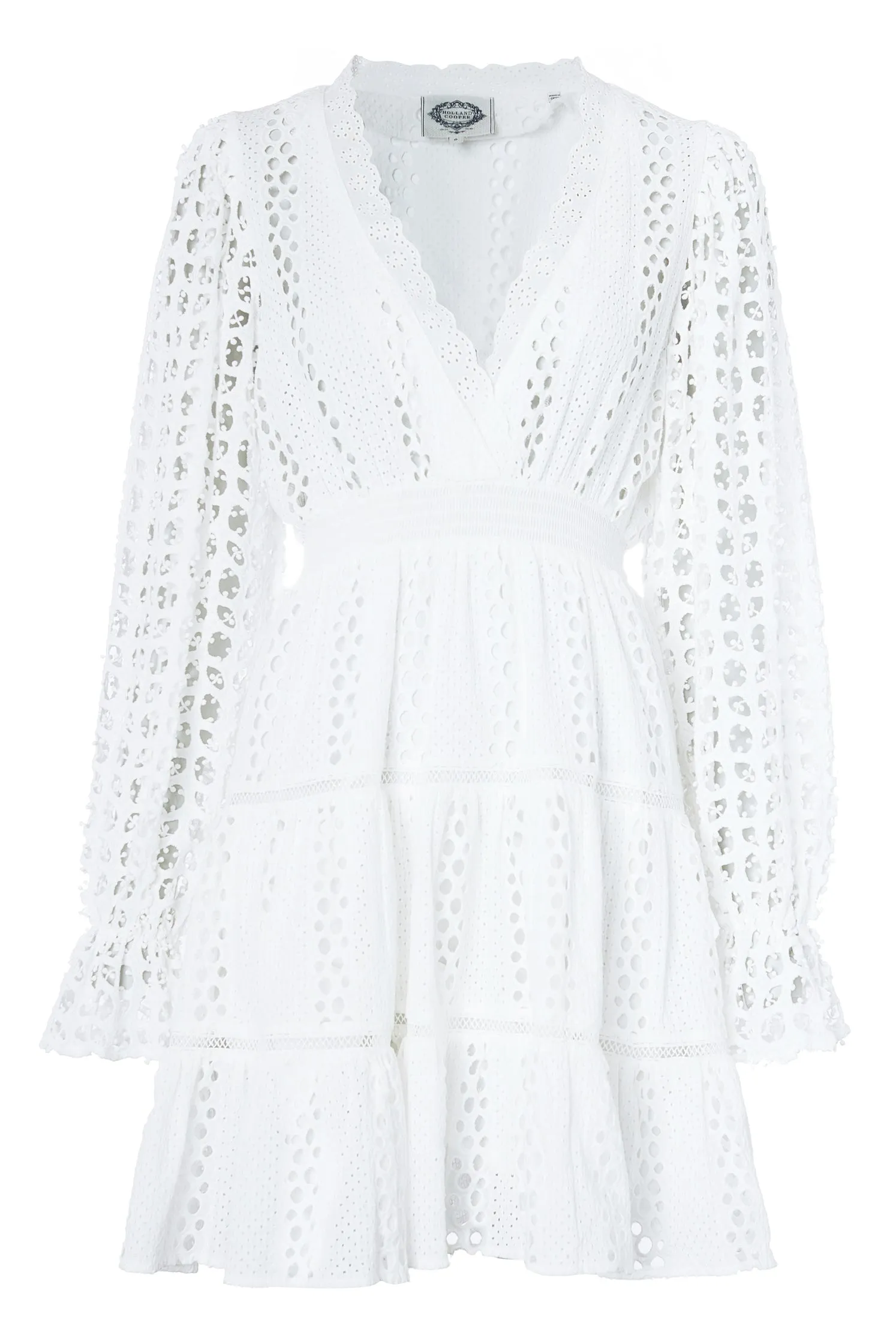 Broderie Lace V-Neck Dress (White)