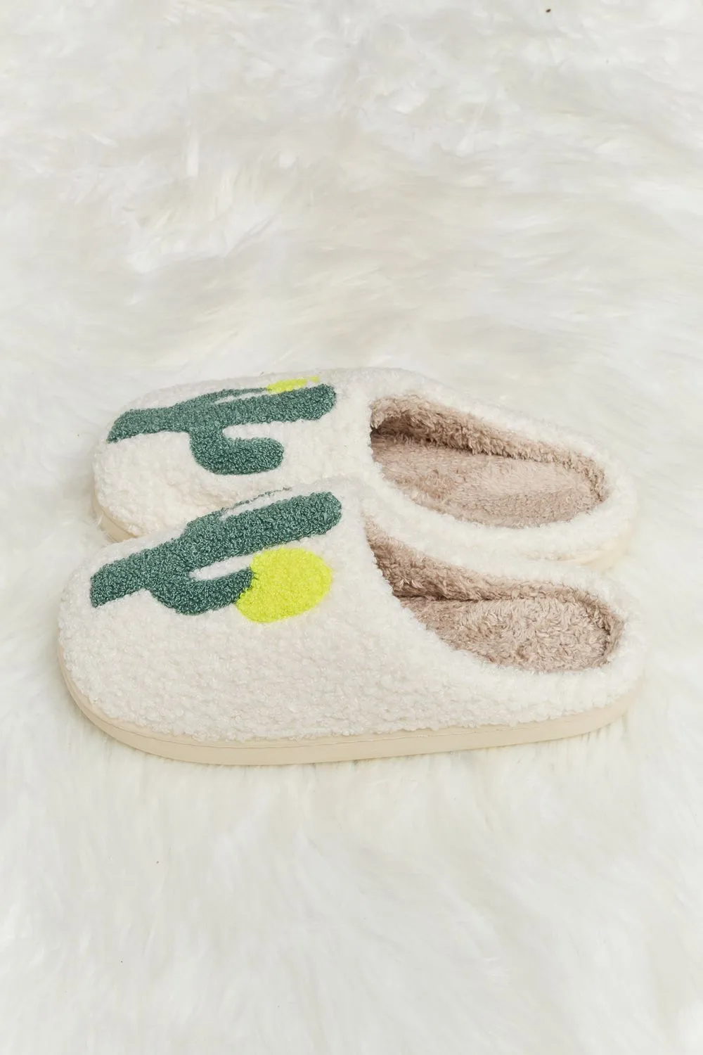 Cactus Plush Slide Slippers in Ivory