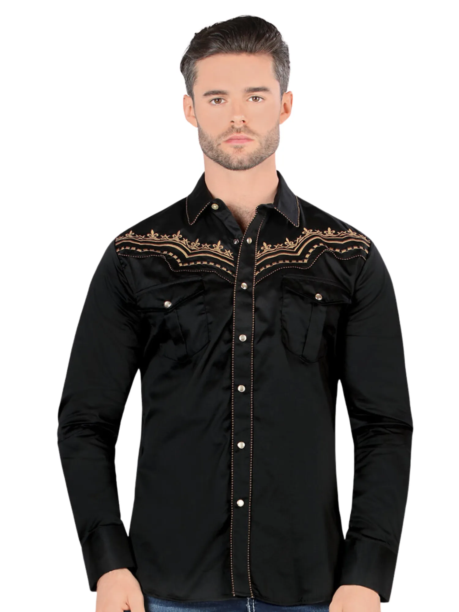 Camisa Vaquera Bordada Manga Larga para Hombre 'Montero' - ID: 3543