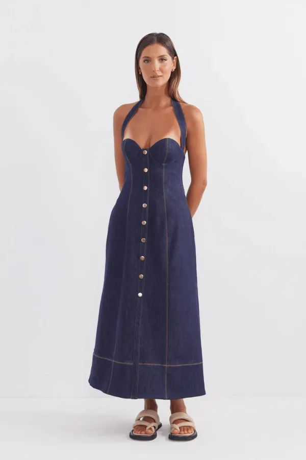 Cappella Halter Midi Dress Indigo