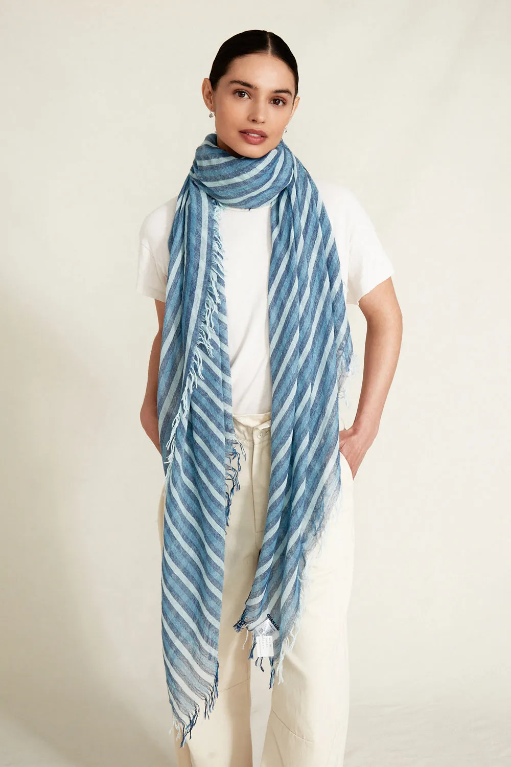 Cashmere and Silk Scarf Estate Blue Linea