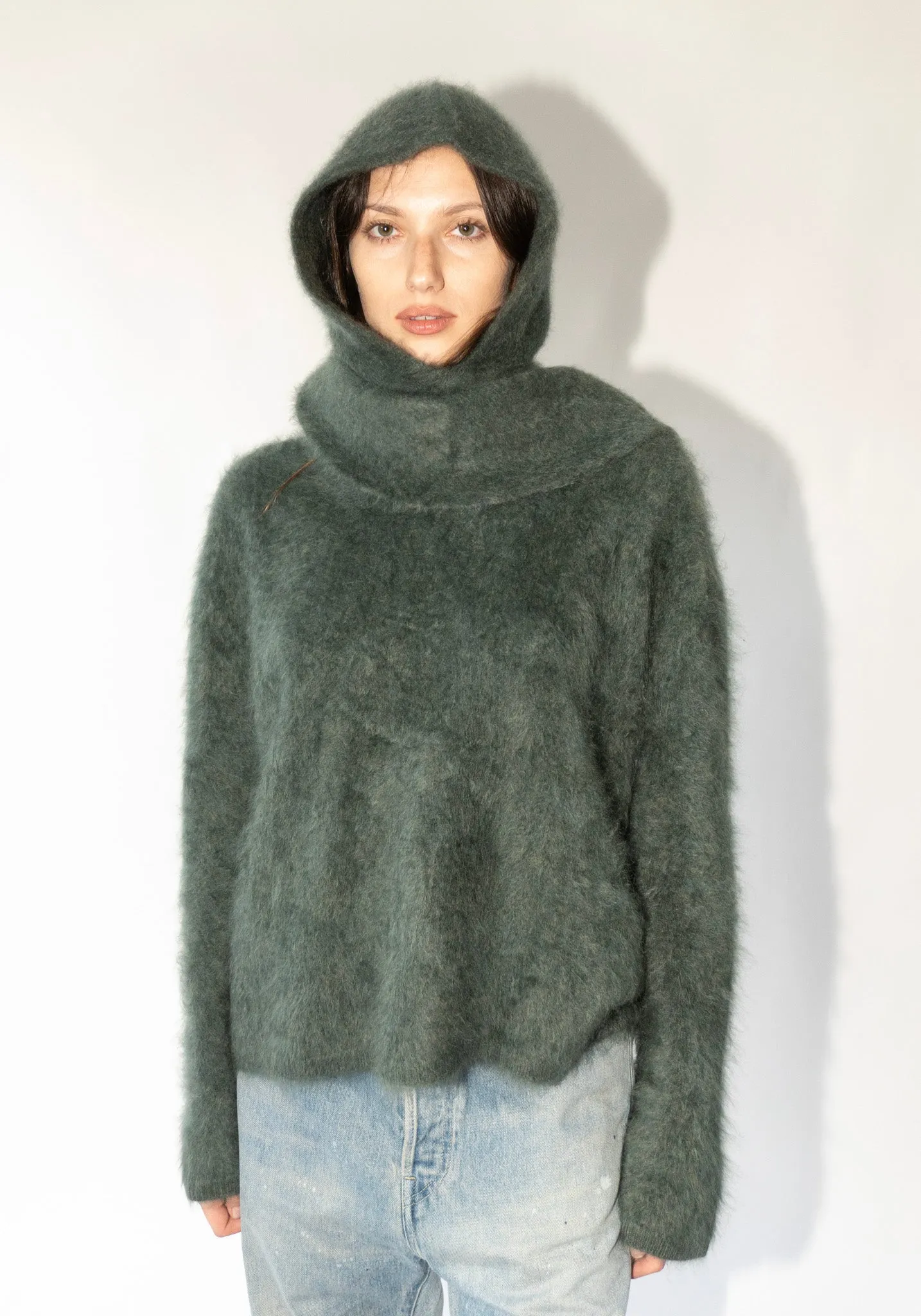 Cashmere Rina Brushed Hooded Scarf in Olive