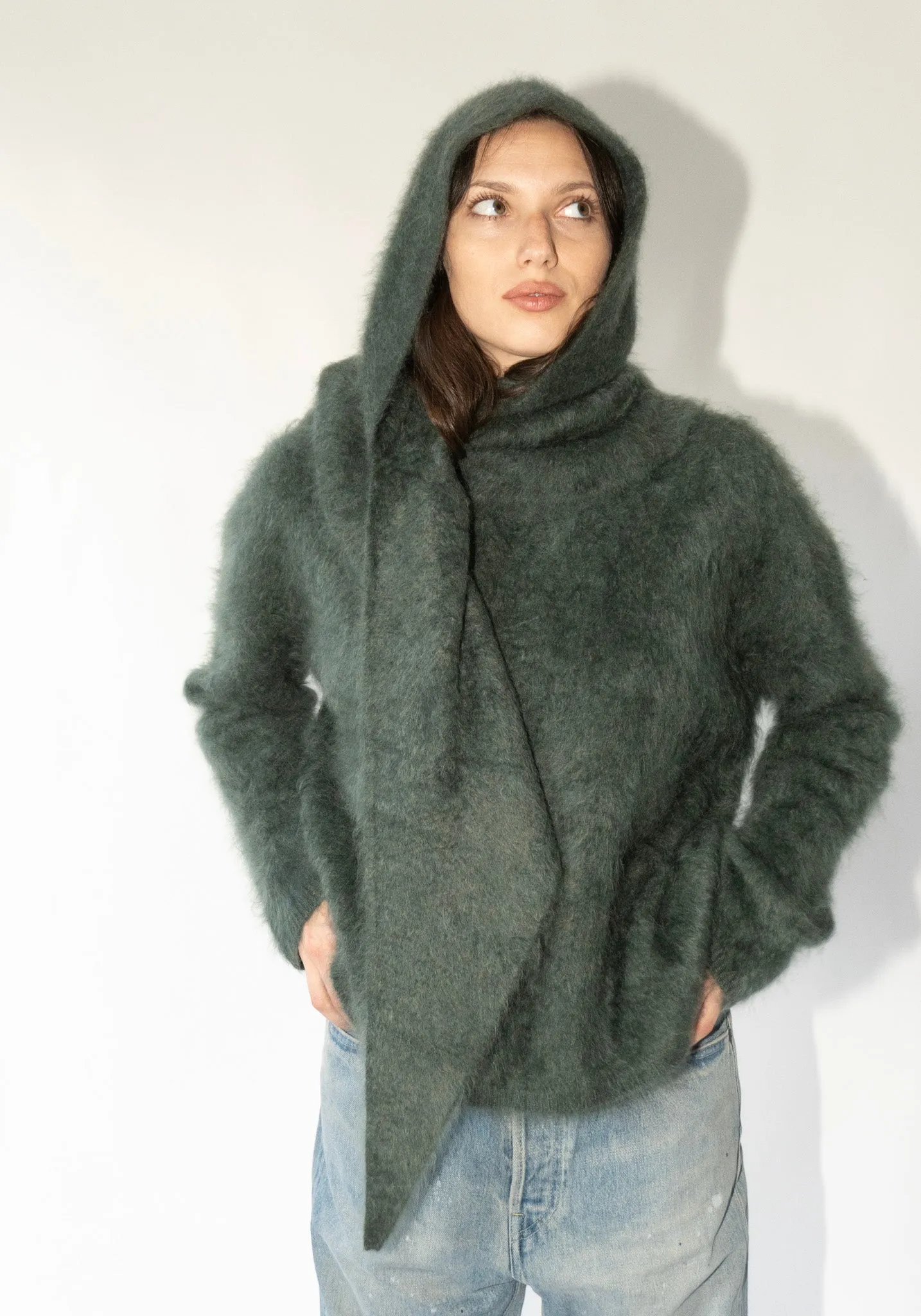 Cashmere Rina Brushed Hooded Scarf in Olive