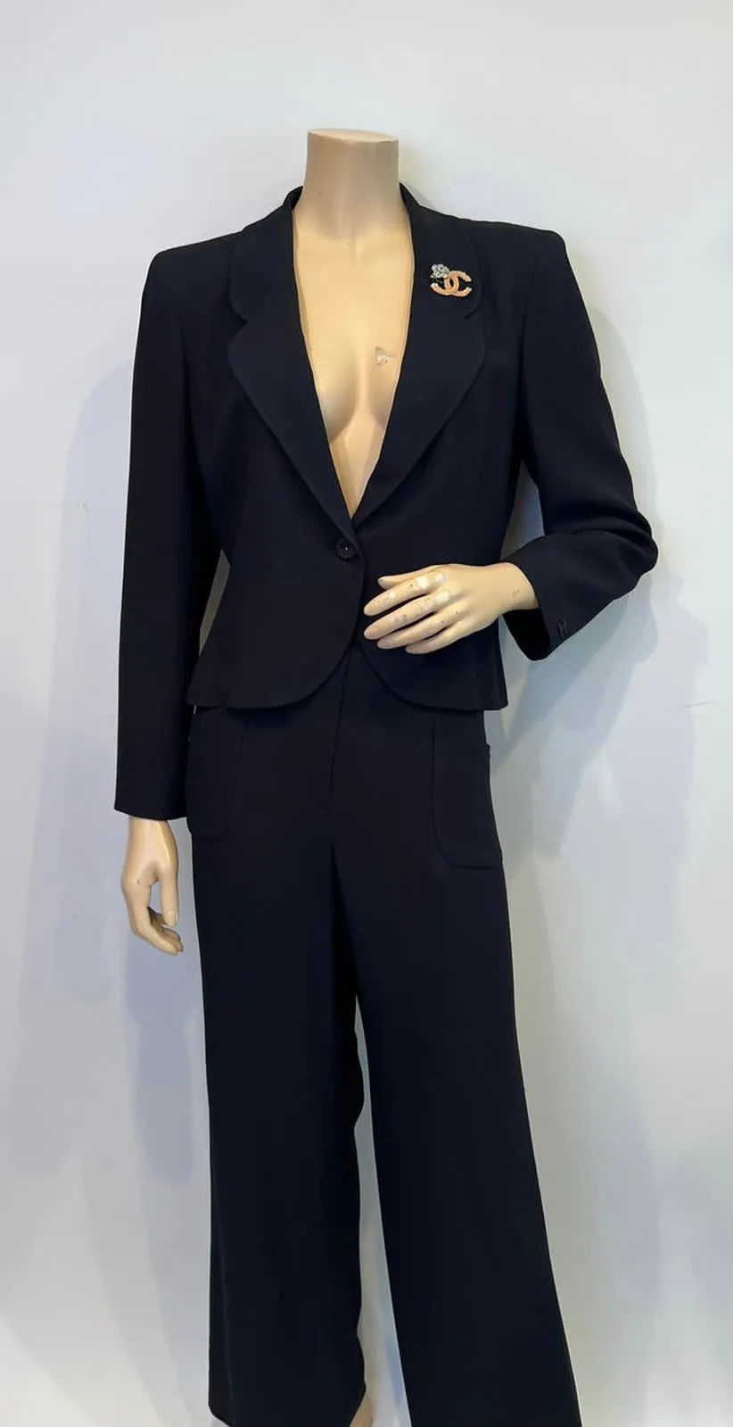 Chanel 02C 2002 Cruise Dark Navy Pants Jacket Suit Set FR 42 US 6/8