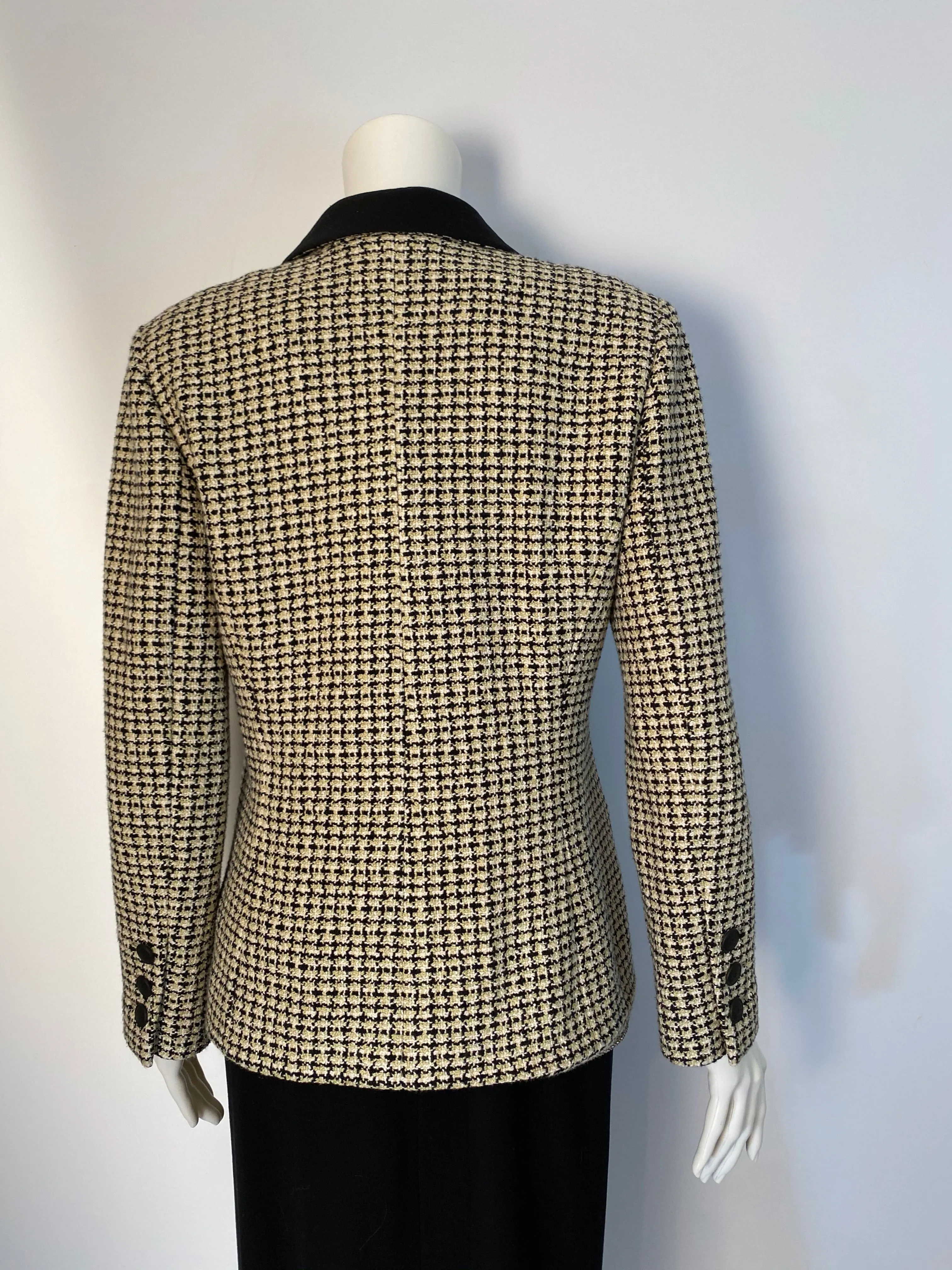 Chanel 02P, 2002 Spring pastel olive green Black Beige Tweed Vest attached jacket Blazer FR 36